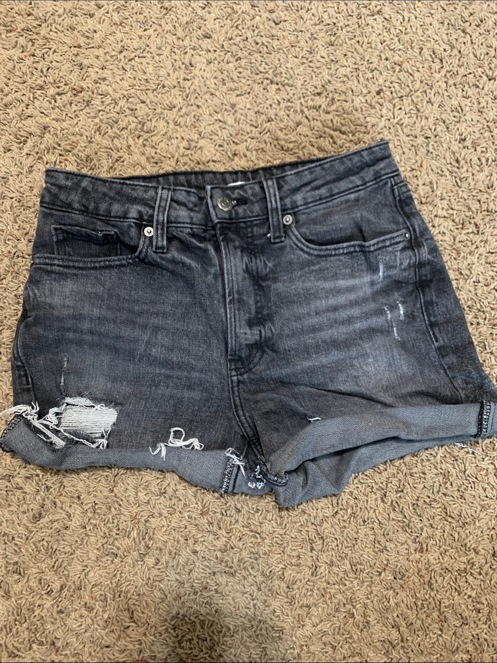 Old Navy Washed Black Distressed Roll-Cuff Jean Shorts